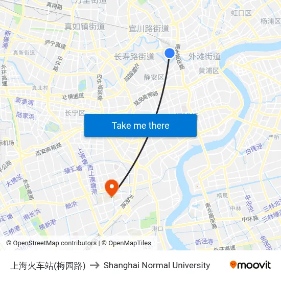 Shanghai Railway Station (Meiyuan Road) to Shanghai Normal University map