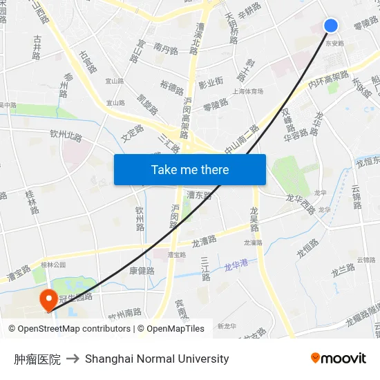 Tumor Hospital to Shanghai Normal University map