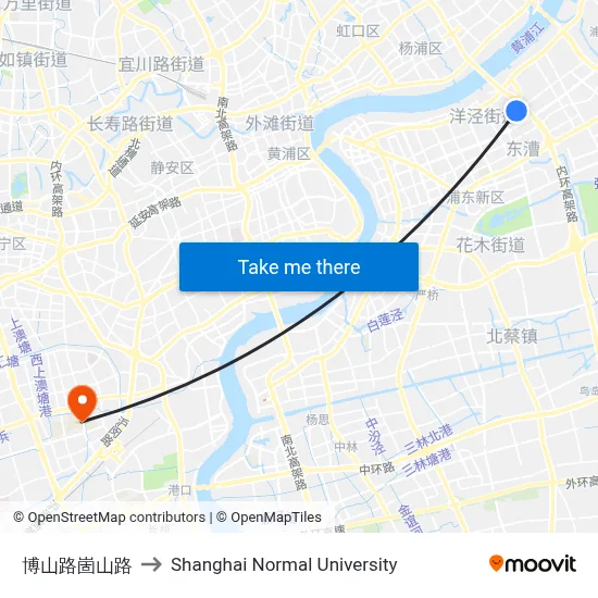 Boshan Road & Gushan Road to Shanghai Normal University map