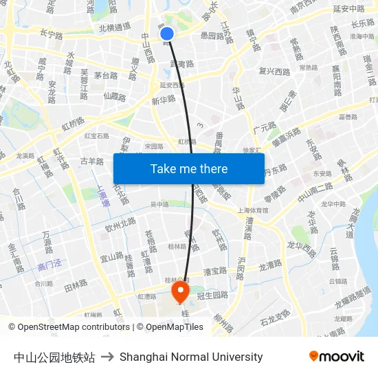 中山公园地铁站 to Shanghai Normal University map
