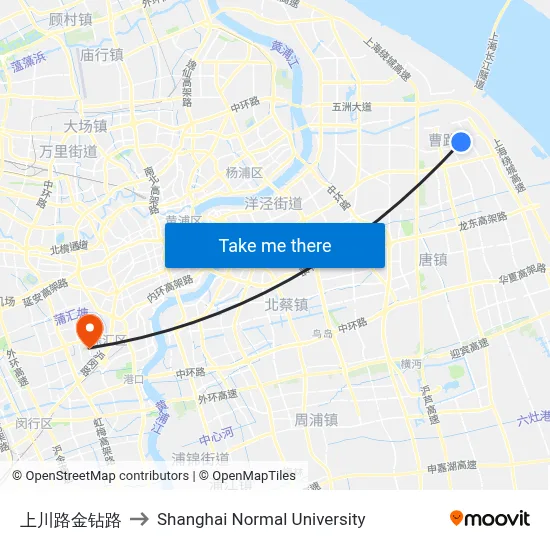 Shangchuan Road & Jinzuan Road to Shanghai Normal University map