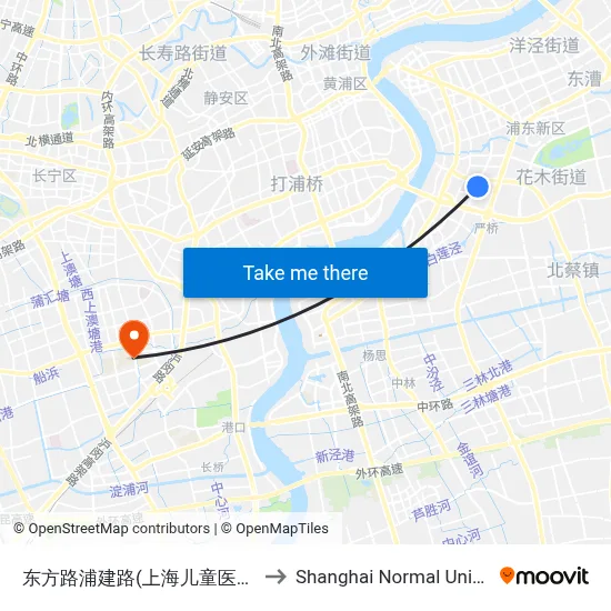 Dongfang Road & Pujian Road (Shanghai Children's Medical Center) to Shanghai Normal University map