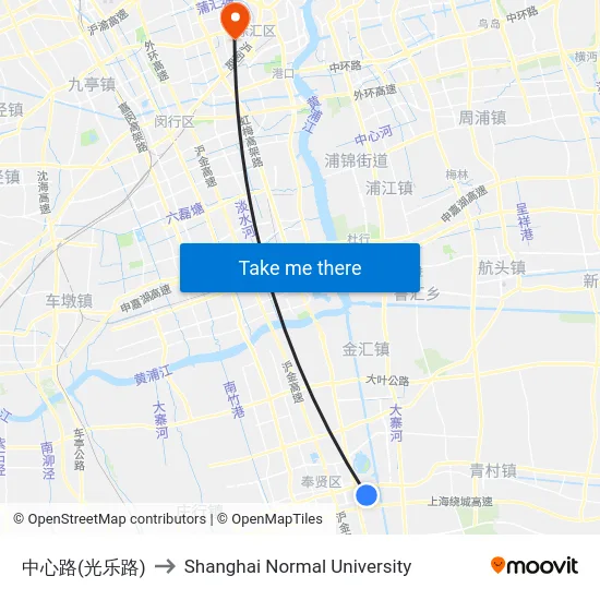 中心路(光乐路) to Shanghai Normal University map