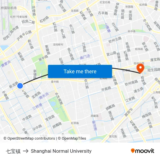 Qibao Town to Shanghai Normal University map