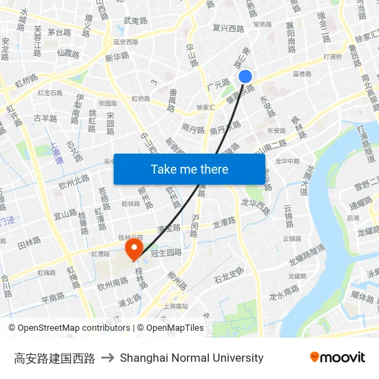 Gao'an Road & Jianguo West Road to Shanghai Normal University map