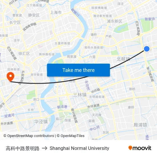 Gaoke Middle Road & Jingming Road to Shanghai Normal University map