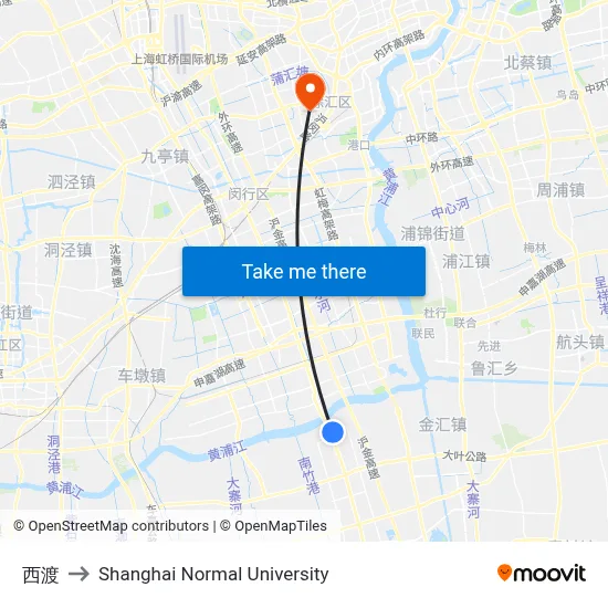 Xidu to Shanghai Normal University map