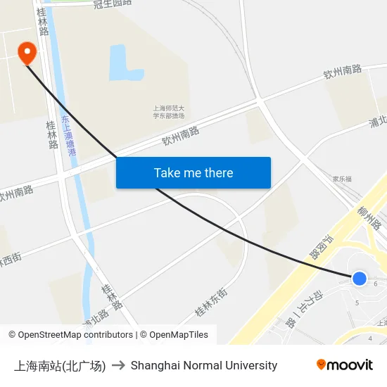 上海南站(北广场) to Shanghai Normal University map
