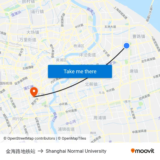 Jinhai Road Metro Station to Shanghai Normal University map