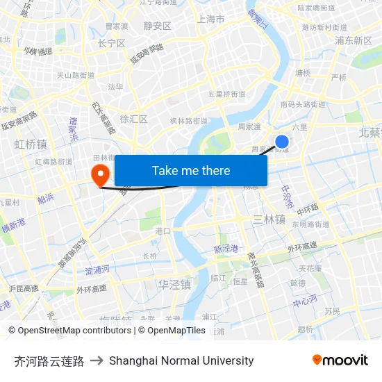 Qihe Road & Yunlian Road to Shanghai Normal University map
