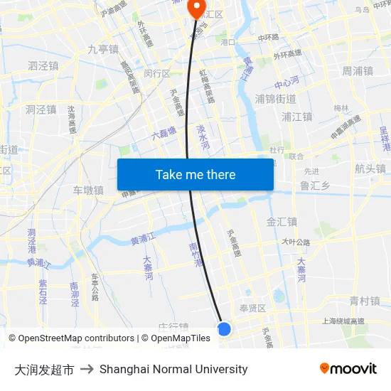 RT-Mart Supermarket to Shanghai Normal University map