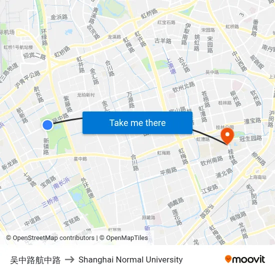 Wuzhong Road & Hangzhong Road to Shanghai Normal University map