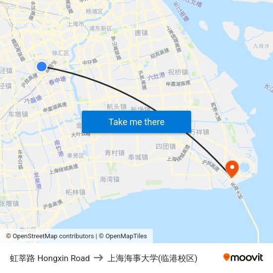 虹莘路 Hongxin Road to 上海海事大学(临港校区) map