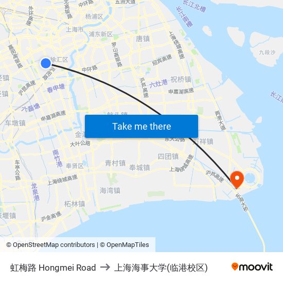 虹梅路 Hongmei Road to 上海海事大学(临港校区) map
