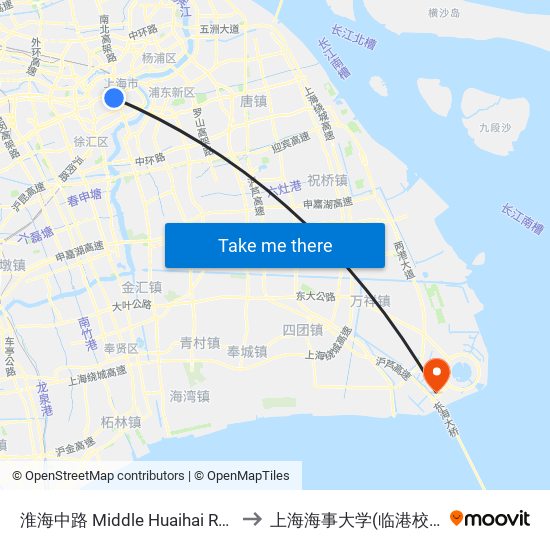 淮海中路 Middle Huaihai Road to 上海海事大学(临港校区) map