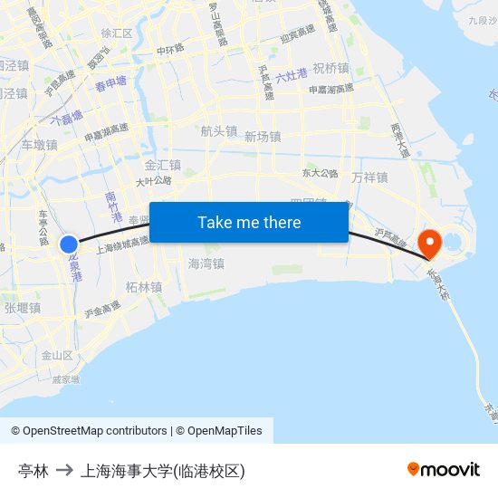 亭林 to 上海海事大学(临港校区) map