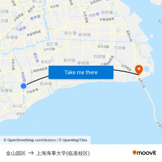 金山园区 to 上海海事大学(临港校区) map