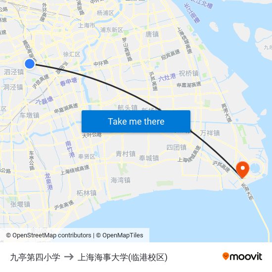 九亭第四小学 to 上海海事大学(临港校区) map