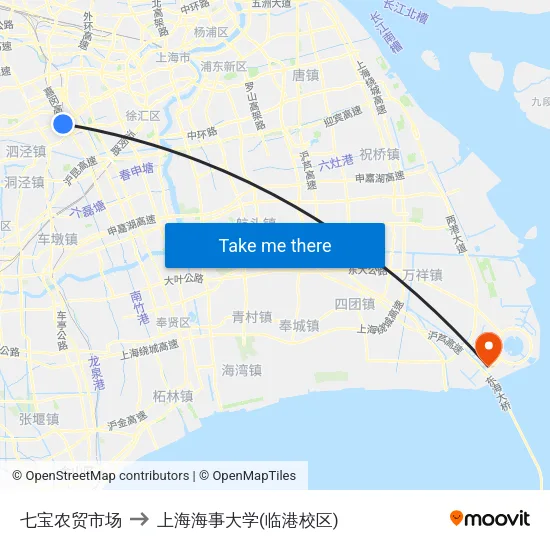 七宝农贸市场 to 上海海事大学(临港校区) map
