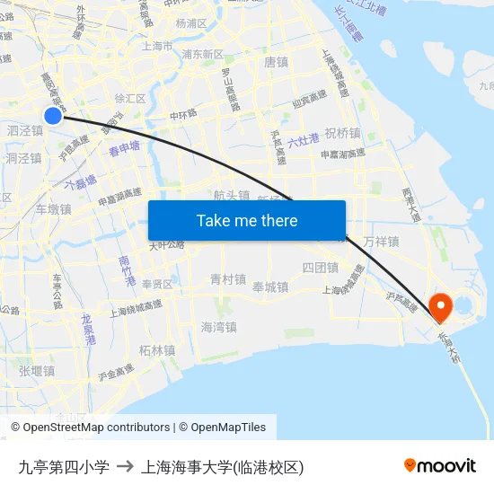 九亭第四小学 to 上海海事大学(临港校区) map