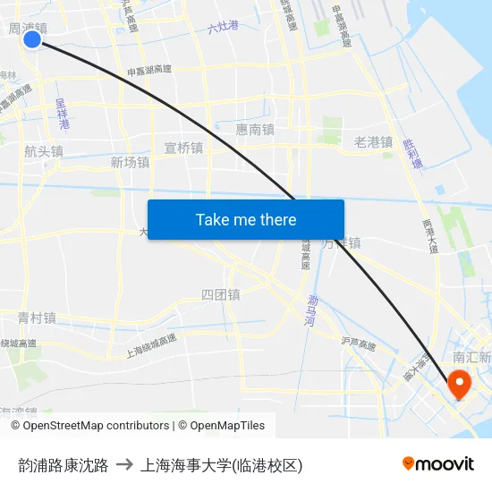 韵浦路康沈路 to 上海海事大学(临港校区) map