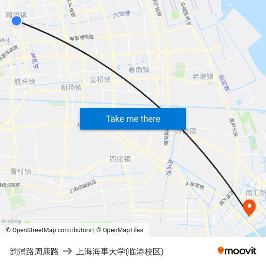 韵浦路周康路 to 上海海事大学(临港校区) map