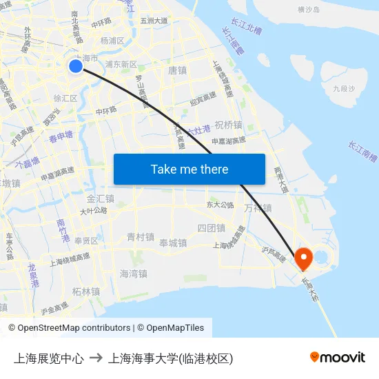 上海展览中心 to 上海海事大学(临港校区) map