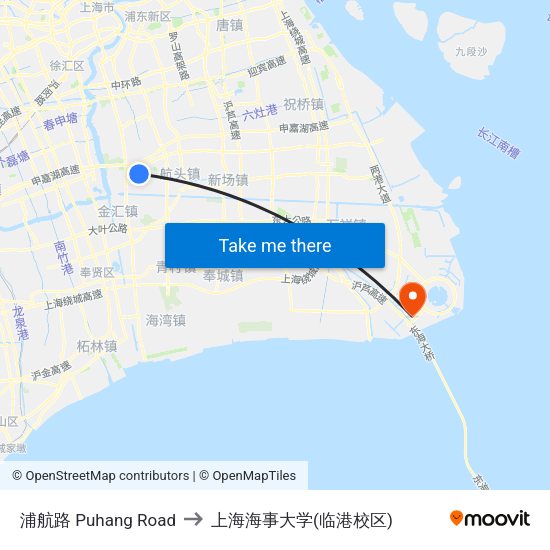 浦航路 Puhang Road to 上海海事大学(临港校区) map