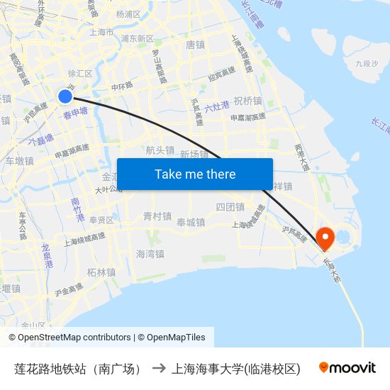 莲花路地铁站（南广场） to 上海海事大学(临港校区) map