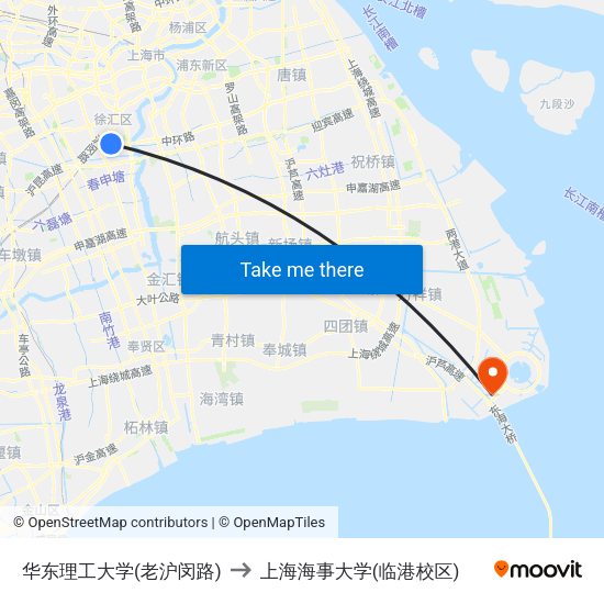 华东理工大学(老沪闵路) to 上海海事大学(临港校区) map
