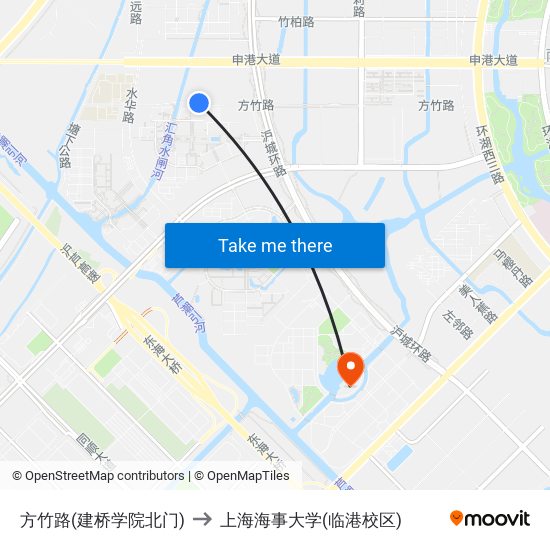 方竹路(建桥学院北门) to 上海海事大学(临港校区) map