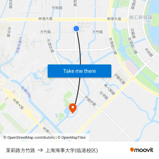 茉莉路方竹路 to 上海海事大学(临港校区) map