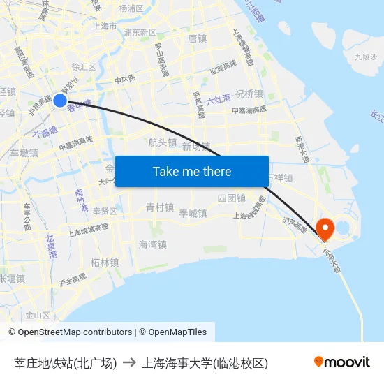 莘庄地铁站(北广场) to 上海海事大学(临港校区) map