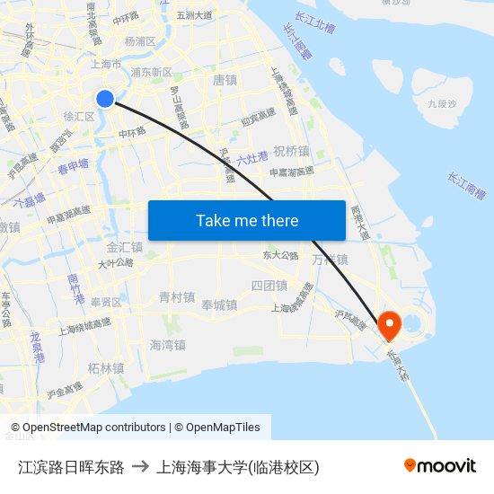 江滨路日晖东路 to 上海海事大学(临港校区) map