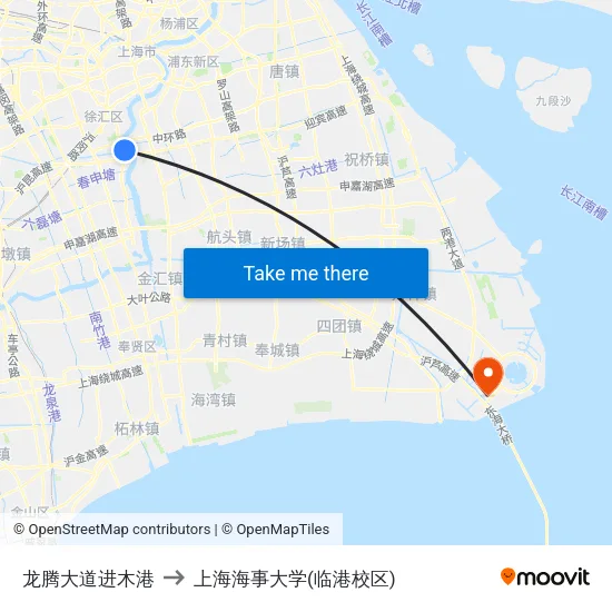 龙腾大道进木港 to 上海海事大学(临港校区) map