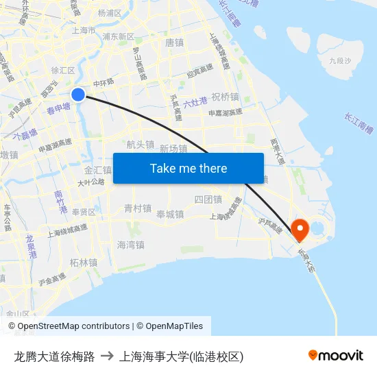 龙腾大道徐梅路 to 上海海事大学(临港校区) map