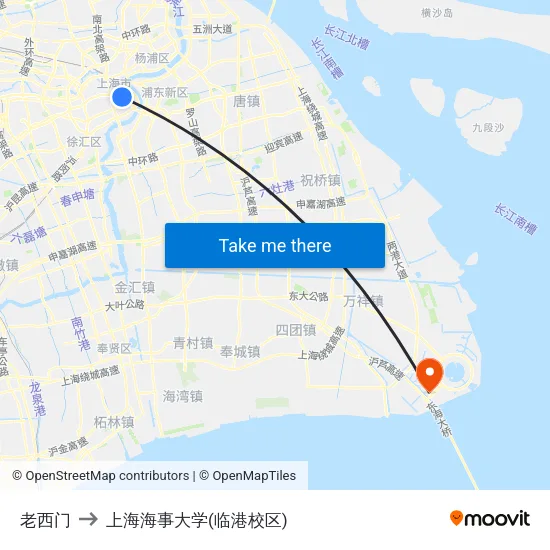 老西门 to 上海海事大学(临港校区) map