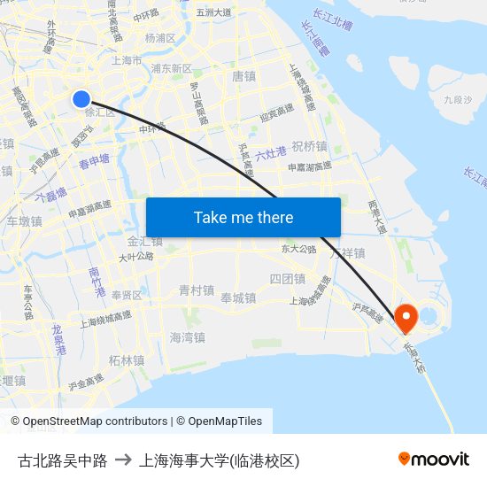 古北路吴中路 to 上海海事大学(临港校区) map