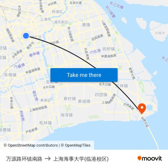 万源路环镇南路 to 上海海事大学(临港校区) map