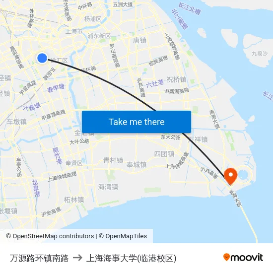 万源路环镇南路 to 上海海事大学(临港校区) map
