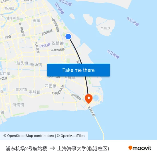 浦东机场2号航站楼 to 上海海事大学(临港校区) map