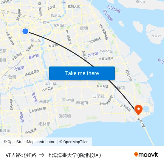 虹古路北虹路 to 上海海事大学(临港校区) map