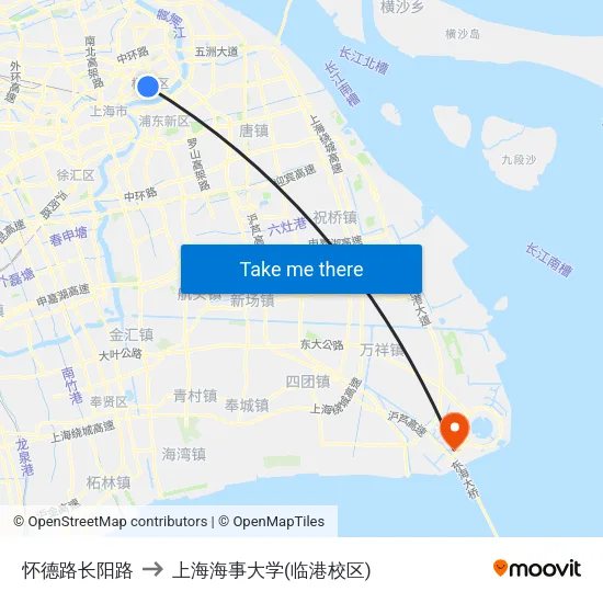 怀德路长阳路 to 上海海事大学(临港校区) map