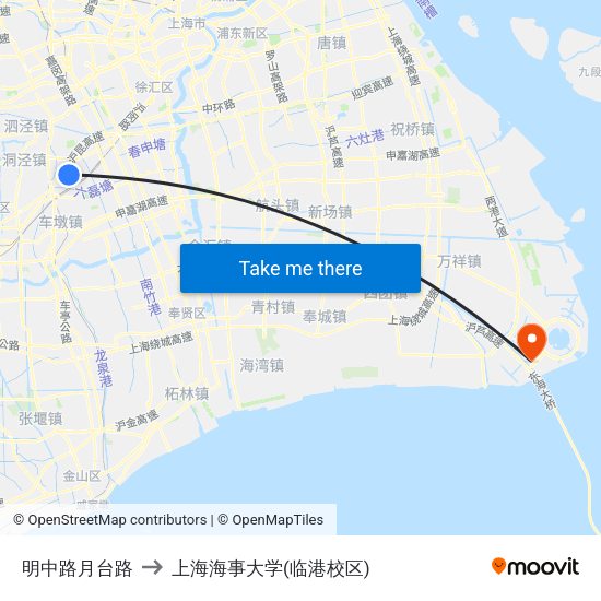 明中路月台路 to 上海海事大学(临港校区) map