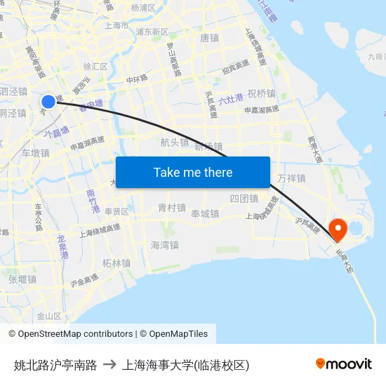 姚北路沪亭南路 to 上海海事大学(临港校区) map