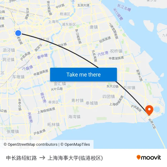 申长路绍虹路 to 上海海事大学(临港校区) map