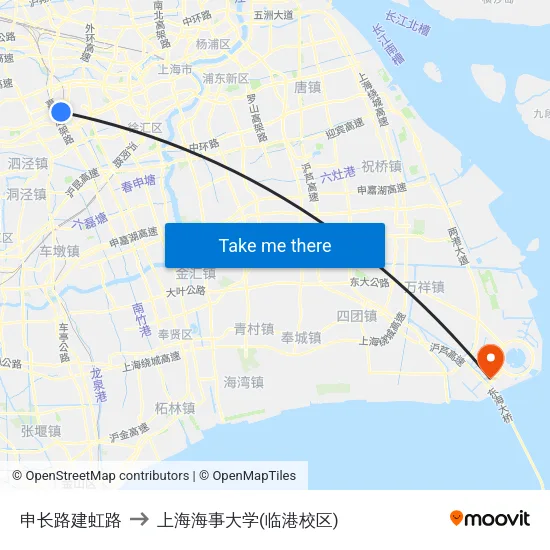 申长路建虹路 to 上海海事大学(临港校区) map