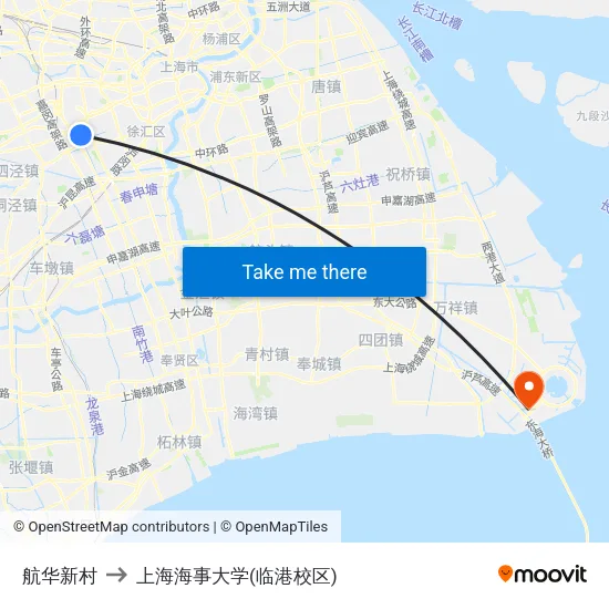 航华新村 to 上海海事大学(临港校区) map