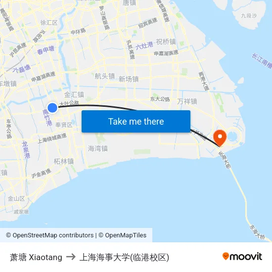 萧塘 Xiaotang to 上海海事大学(临港校区) map