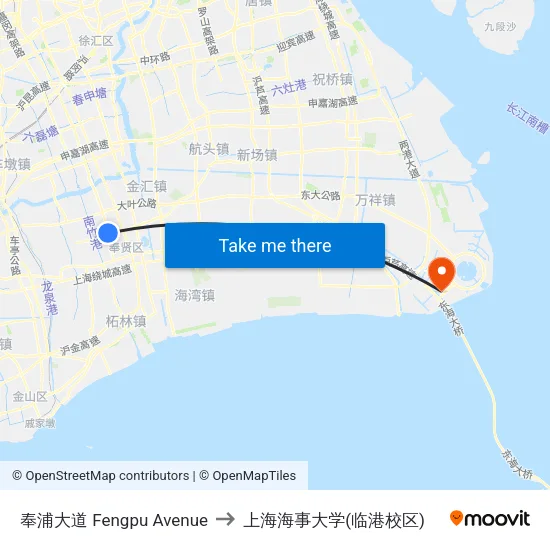 奉浦大道 Fengpu Avenue to 上海海事大学(临港校区) map